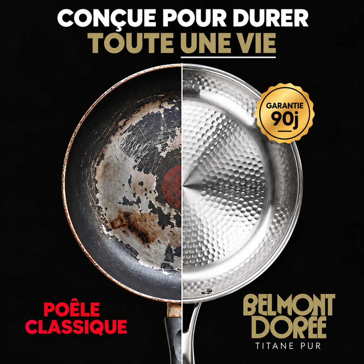 Visuel de durabilité de la poêle Belmont Dorée