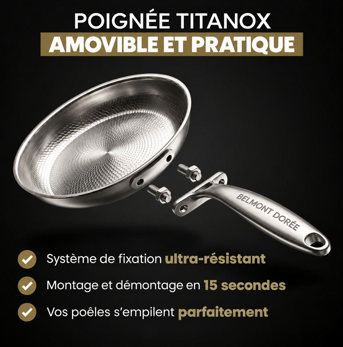 Présentation de la poignée amovible Belmont Dorée